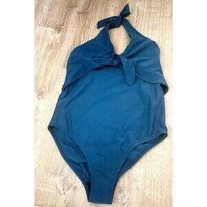NWOT Motherhood Bouceback MATERNITY 1-Pc Halter MEDIUM‎ 8/10 Tie Swimsuit Blue